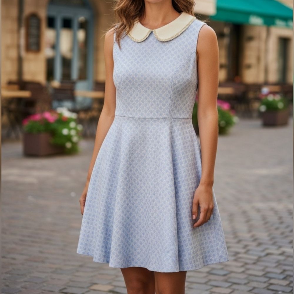 Baby Blue and White Polka Dot Peter Pan Collar Dress